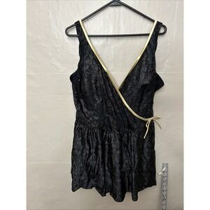 robby len swimsuit 26W Black‎ Gold Print One Piece With Skirt